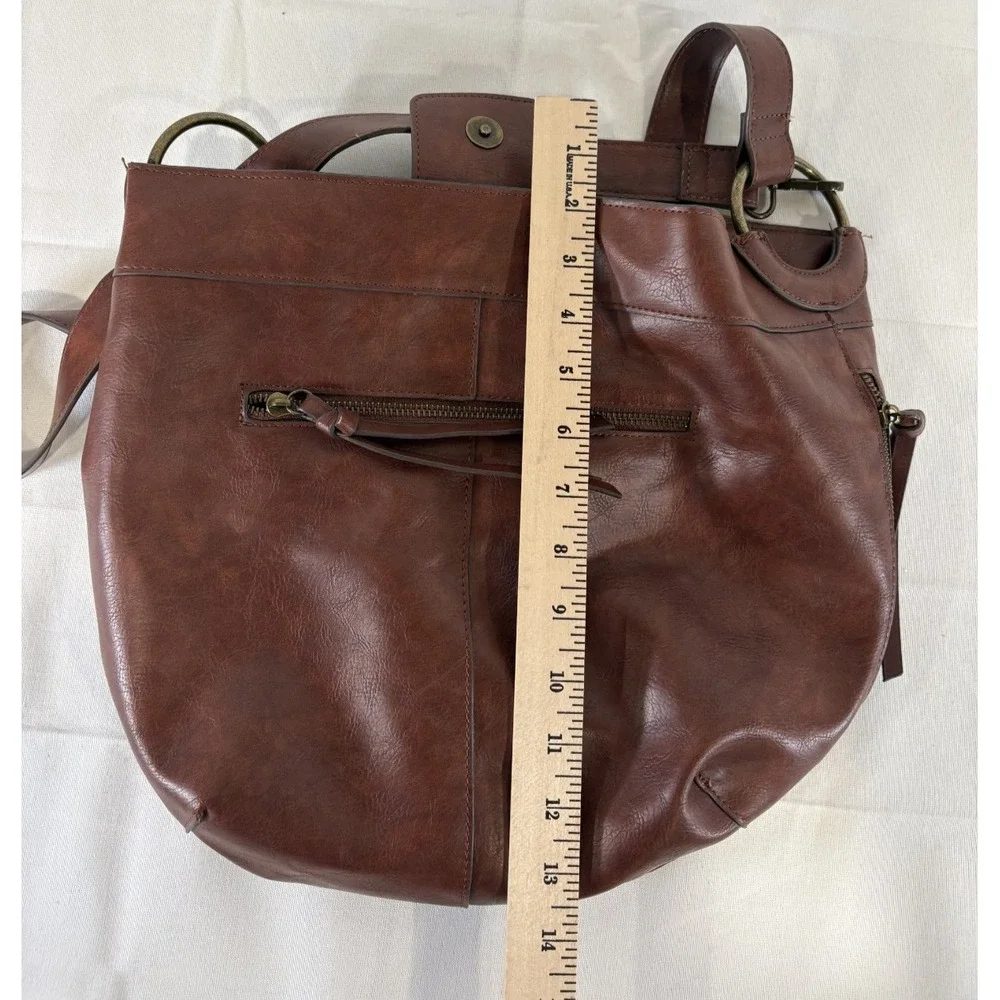 Faux Leather Brown Purse Bag with Woven Details Laptop Bag 14